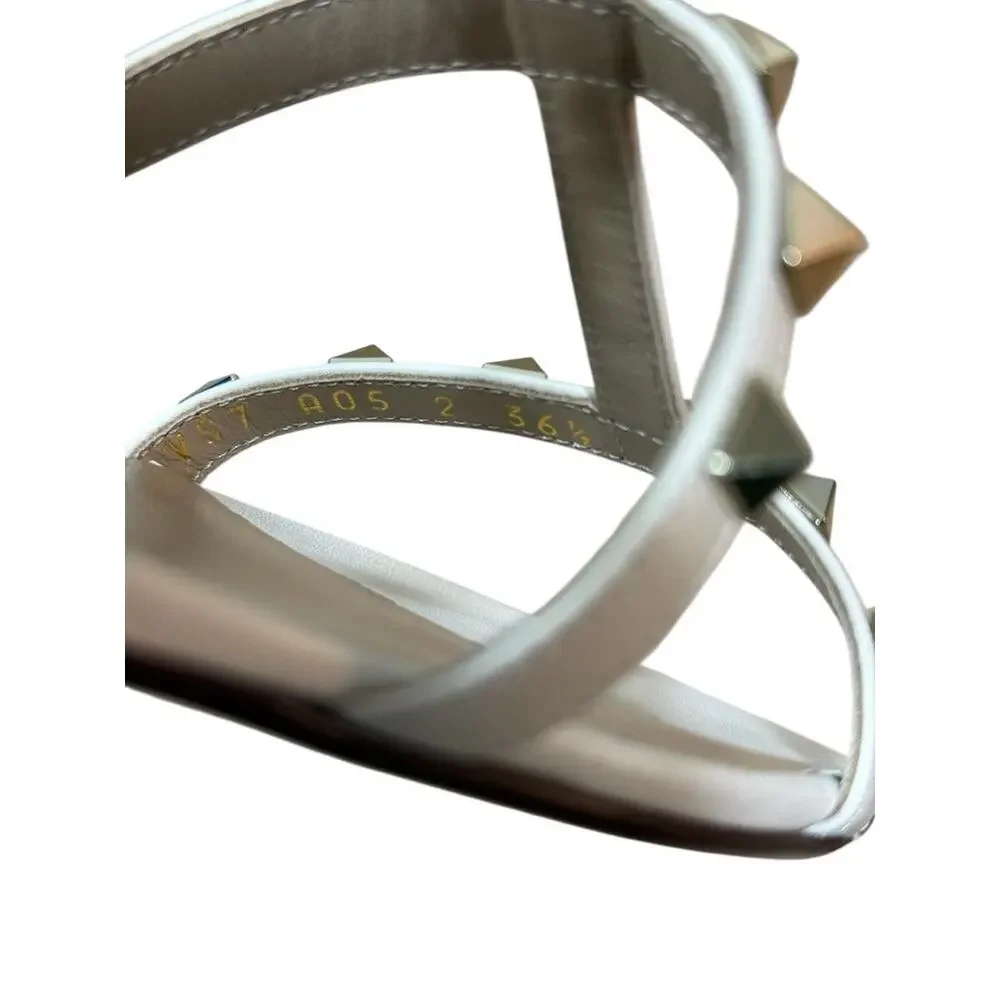 Valentino Garavani Rockstud Caged Leather Slide Sandal Ivory 36